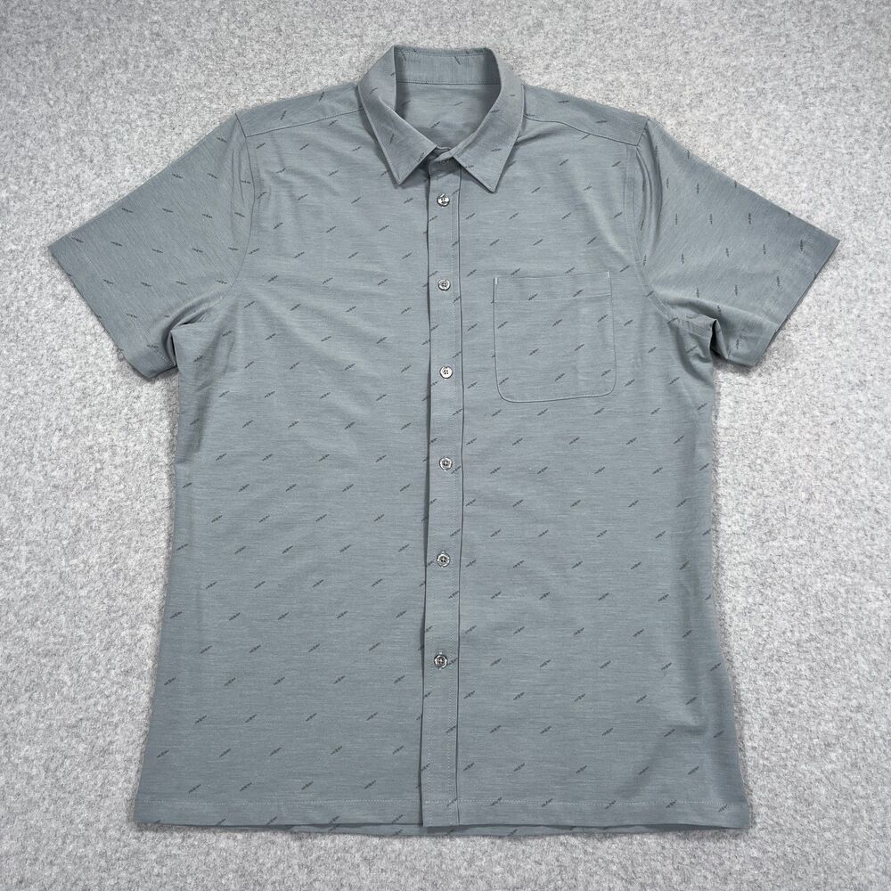 Vuori Bridge Short Sleeve Button Up Shirt Mens Medium M Gray Geometric V184